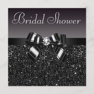 Schwarzes Sequins-, Bogen-u. Diamant-Brautparty Einladung