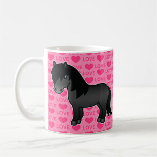 Schwarzes Shetlandpony Rosa mit Herzen und Liebest Tasse