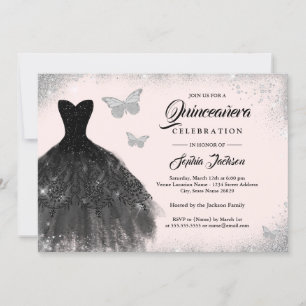 Schwarzes Silber Blush Kleid Schmetterling Quincea Einladung
