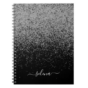 Schwarzes Silber Glitter Girly Monogramm Notizblock