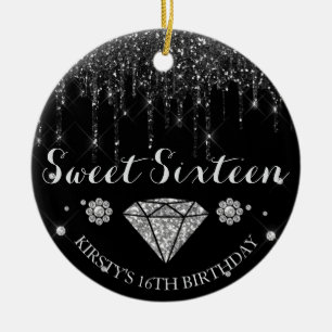 Schwarzes Silber Glitter Tropfen Diamant Sweet Six Keramik Ornament