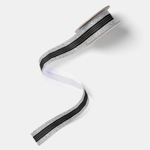 Schwarzes Silber-Glittermuster mit Silberstreifen Satinband