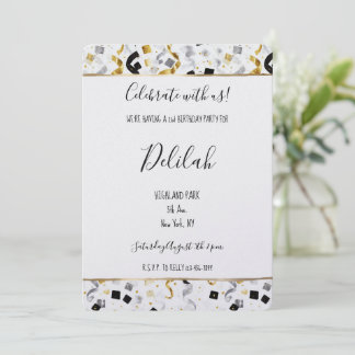 Schwarzes Silber Gold Glam Konfetti Geburtstag Einladung