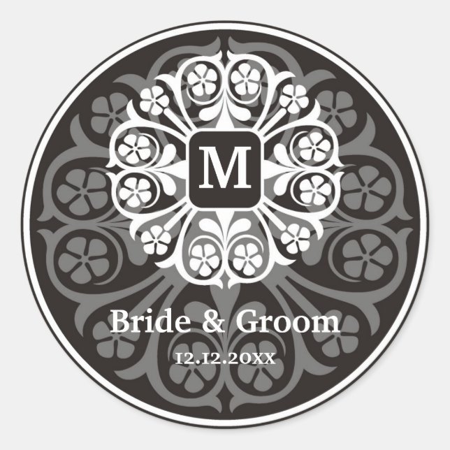 Schwarzes Silber Initial M Monogram Siegel Gastges Runder Aufkleber (Vorderseite)