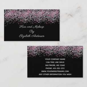 Schwarzes Silber Rosa Glitter-Overlay Glam Mädchen Visitenkarte