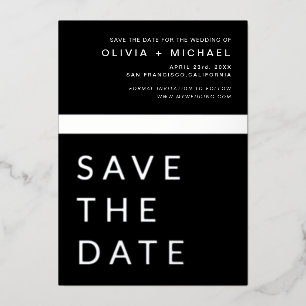 Schwarzes Silber Save the Date Elegante Moderne Folieneinladung