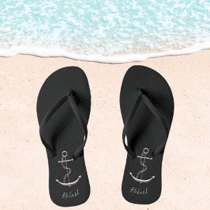 Schwarzes Silberanker-Yacht-Boot-Name Flip Flops