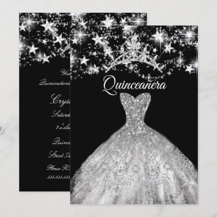 Schwarzes Silberkleid Funkelnde Tiara Sterne Quinc Einladung