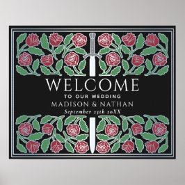 Schwarzes silbernes florales königliches Hochzeits Poster