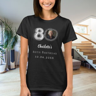Schwarzes silbernes Foto zum 80. T-Shirt