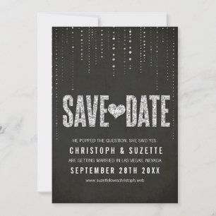 Schwarzes & Silbernes Glitter Motiv zur Vorabankün Save The Date