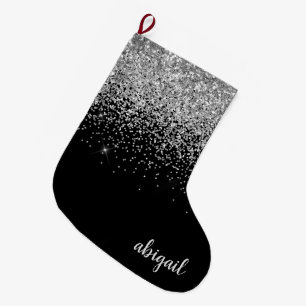 Schwarzes silbernes Mädchen Glitter Schimmer Moder Großer Weihnachtsstrumpf
