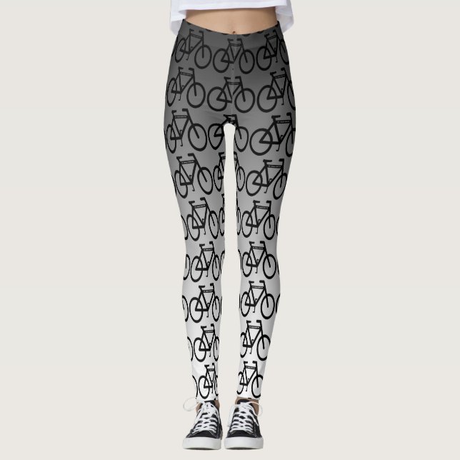 Schwarzes silbernes metallisches Fahrrad-abstrakte Leggings (Vorderseite)