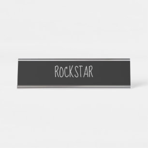Schwarzes silbernes "Rockstar" lustiges Wortspiel Schreibtischnamensplakette