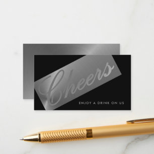 Schwarzes & silbernes Schriftzug "Cheers" Getränke Begleitkarte