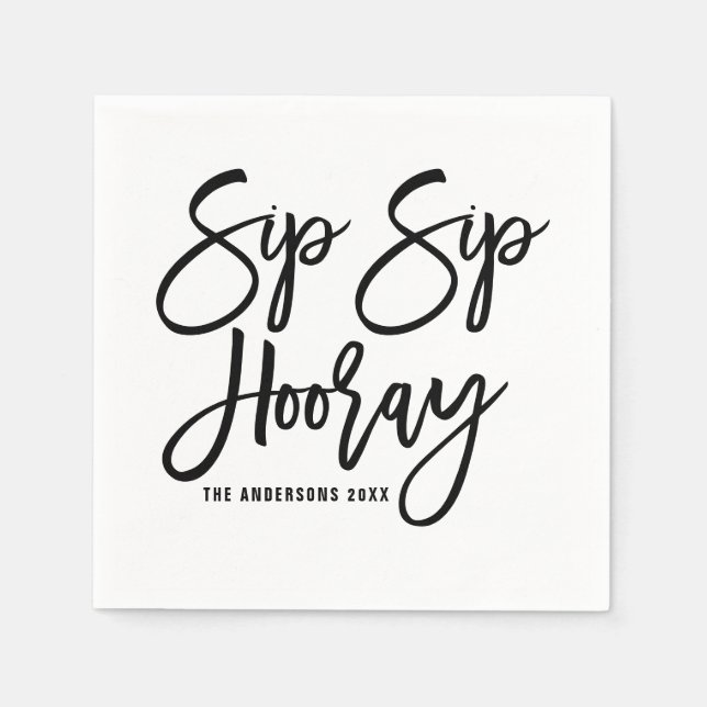 Schwarzes Sip Hooray Handschrift Papier Serviette (Vorderseite)