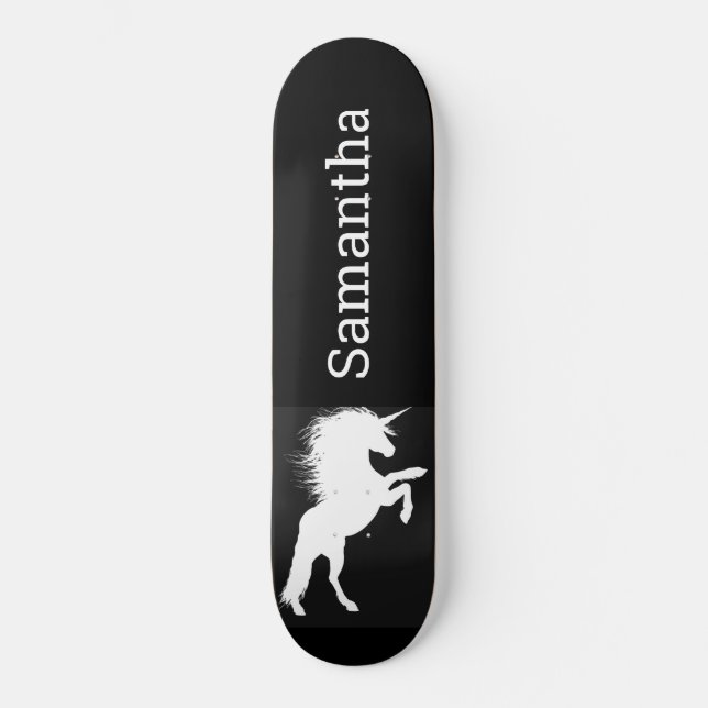 Schwarzes Skateboard Weißes Einhorn  (Vorderseite)