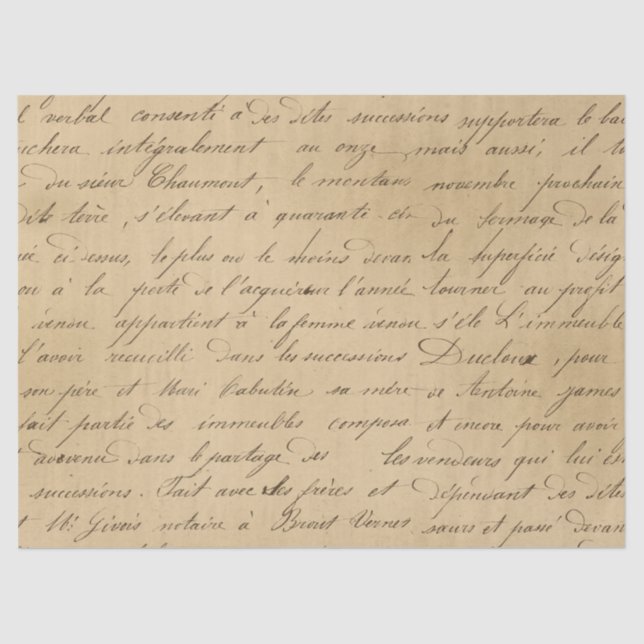 Schwarzes Skript auf Tan Decoupage Seidenpapier (Vorderseite)