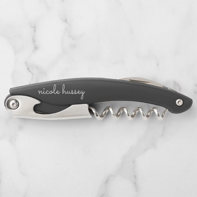 Schwarzes Skript | Stilvolle Monogram Moderne Mini Kellnermesser (Vorderseite)