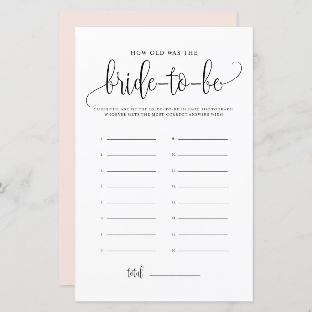 Schwarzes Skript wie alt war das Brautduschenspiel (Vorne/Hinten)