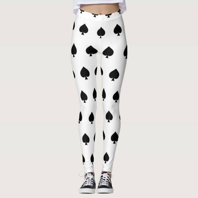 schwarzes Spatenmuster auf Weiß Leggings (Vorderseite)