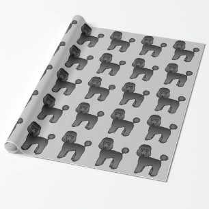 Schwarzes Spielzeug-Poodle-Hundemuster auf Grau Geschenkpapier