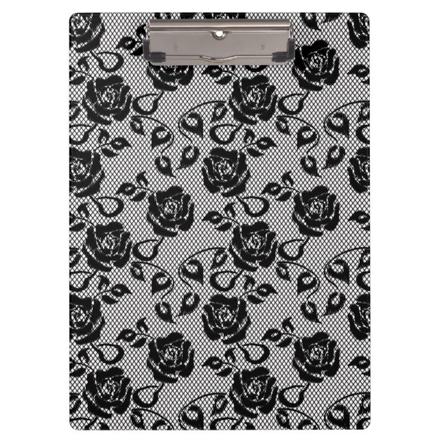 Schwarzes Spitzemuster auf weißem Hintergrund Klemmbrett (Vorderseite)
