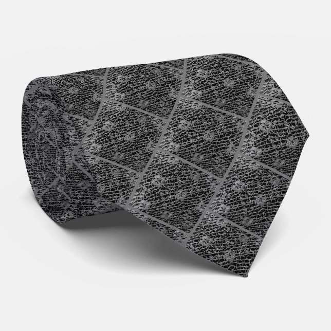 SCHWARZES SPITZENLOOK KRAWATTE (Gerollt)