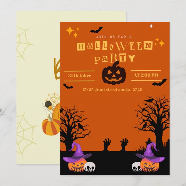 Schwarzes Spooktacular Halloween Einladung (Vorne/Hinten)