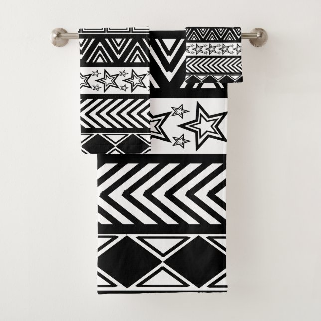 Schwarzes Stammesdesign Badhandtuch Set (Insitu)