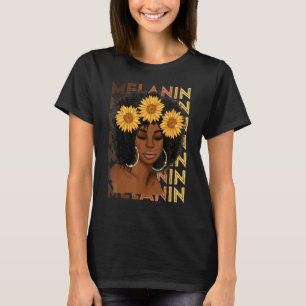 Schwarzes starkes Mädchen Afro Sonnenblume Melanin T-Shirt