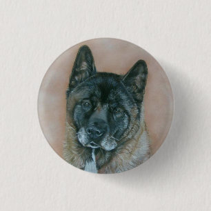 Schwarzes stellte Akita-Realistkunst-Hundeporträt Button