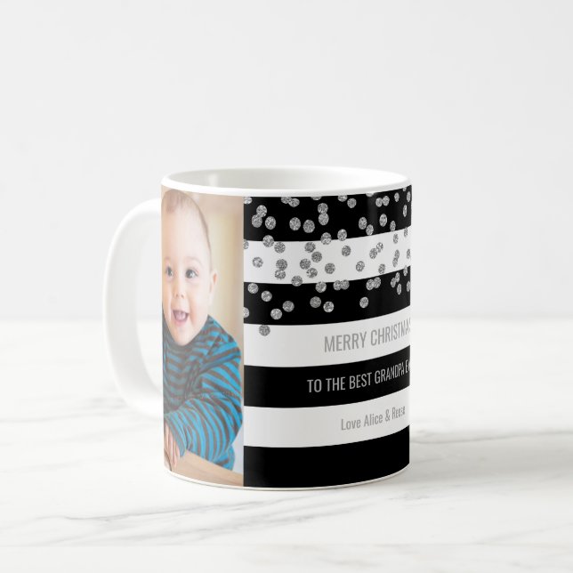 Schwarzes Streifen-silbernes Foto-bestes Kaffeetasse (Vorderseite Links)