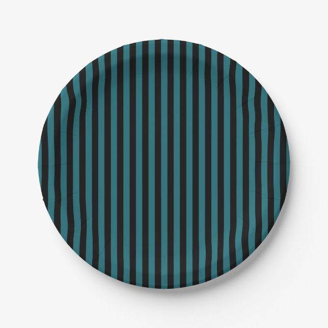 Schwarzes Stripes aquamarines Pappteller (Vorderseite)