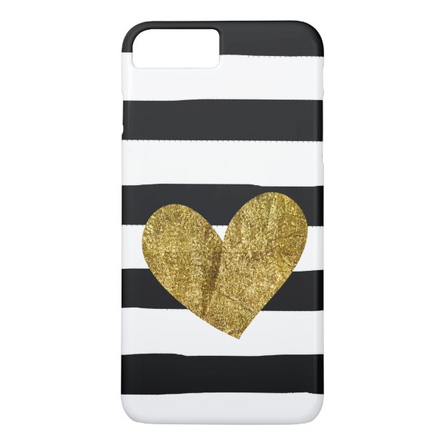 Schwarzes Stripes Goldherz Case-Mate iPhone Hülle (Rückseite)