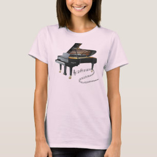 Schwarzes Stutzflügel-Klavier u. Musiknoten T-Shirt
