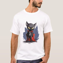 Schwarzes Superhelden-Katz-T-Shirt mit rotem Cape