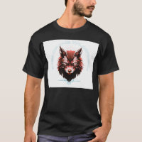 Schwarzes T-Shirt mit Wolf-Design und halbem Ärmel