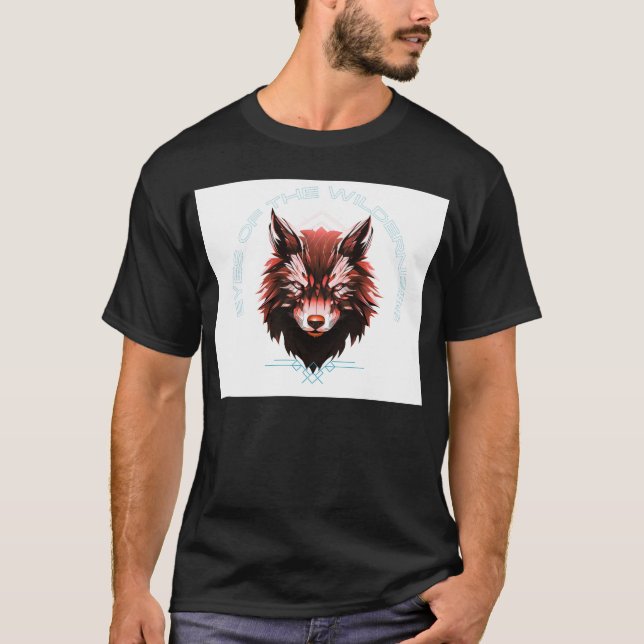 Schwarzes T-Shirt mit Wolf-Design und halbem Ärmel (Vorderseite)