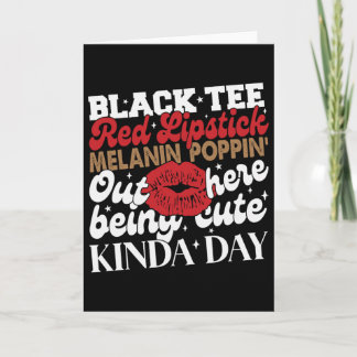 Schwarzes T-Shirt Rote Lippenstift Melanin Junetee Karte