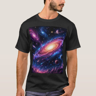 Schwarzes T-Shirt Weltraum-Design vorne und hinten