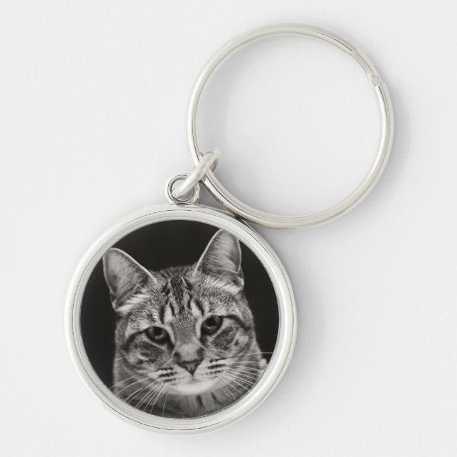 Schwarzes Tabby-Kätzchen Schlüsselanhänger (Vorne)