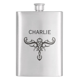 SCHWARZES TATTOO TRIBAL III + Ihre Idee Flachmann