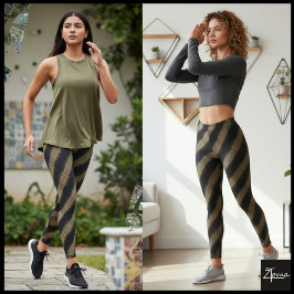 Schwarzes Taupe-Glitch-Gewebe-Diagonalstreifen Leggings