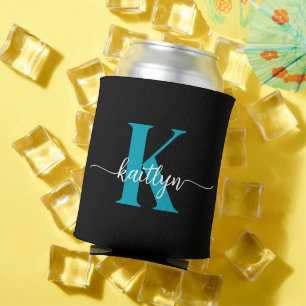 Schwarzes Teal-Monogramm Dosenkühler