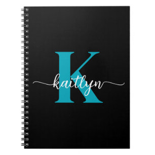 Schwarzes Teal-Monogramm Notizblock