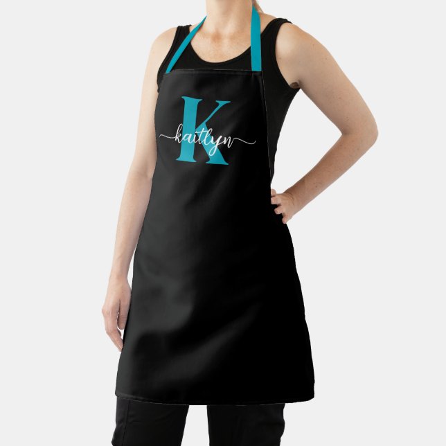 Schwarzes Teal-Monogramm Schürze (InSitu)