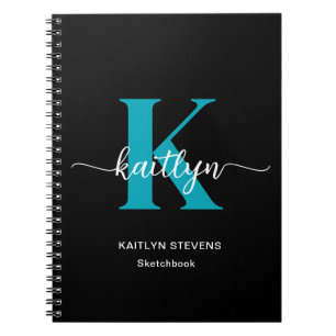 Schwarzes Teal-Monogramm-Skizzenbuch Notizblock