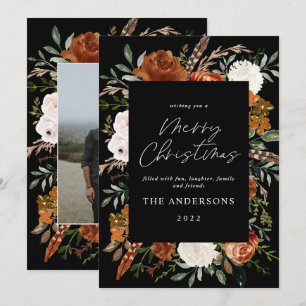 Schwarzes Terrakotta florales botanisches Foto Feiertagskarte