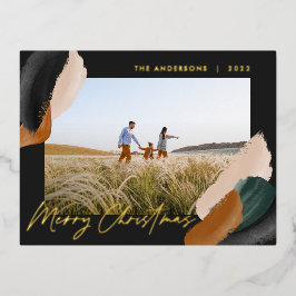 Schwarzes Terrakotta Modernes minimales Aquarellfa Folien Feiertagspostkarte